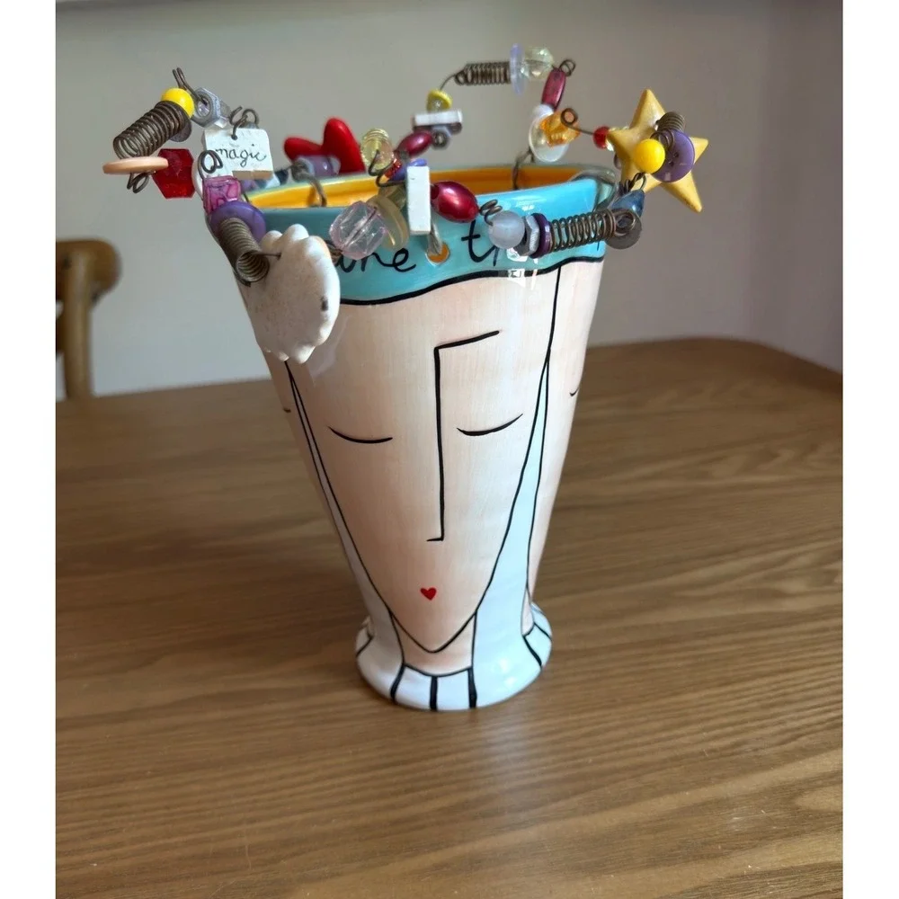 Susan Magnuson‎ for Silvestri Imagine the Possibilities Face Vase Beaded Art